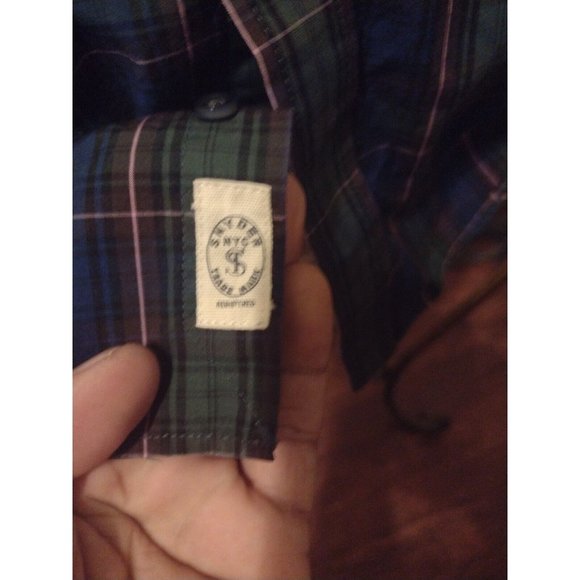 Todd Snyder Blue and Green Plaid Casual Button Down Shirt - Picture 3 of 11